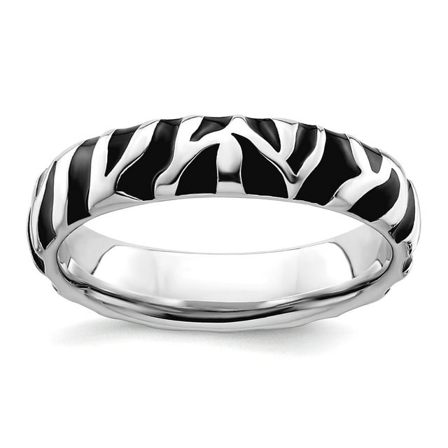 925 Sterling Silver Stackable Polished Enameled Animal Print Ring Size ...