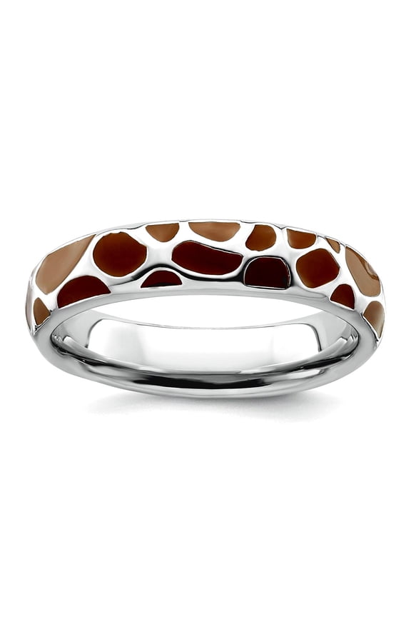 925 Sterling Silver Stackable Polished Enameled Animal Print Ring Size 9 Stackable Ring for Women