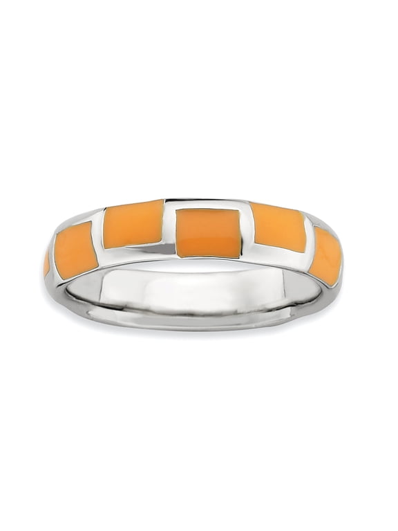 925 Sterling Silver Stackable Polished Orange Enameled Ring Size 8 Stackable Ring for Women