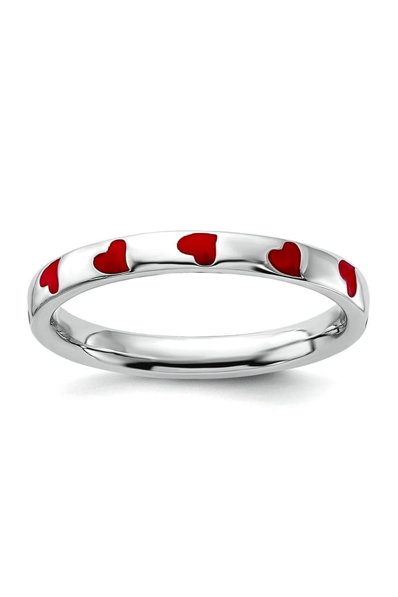 925 Sterling Silver Stackable Red Enameled Ring Size 9 Stackable Ring for Women - 2.5 Grams