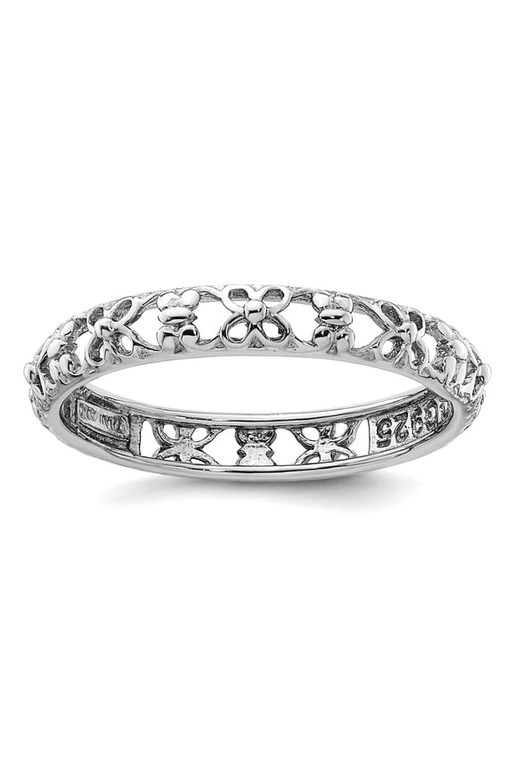 925 Sterling Silver Stackable Rhodium Plated Flower Butterfly Angel Wings Ring Size 9 Stackable Ring for Women