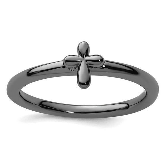 925 Sterling Silver Stackable Ruthenium Plated Religious Faith Cross Ring Size 10 Stackable Ring for Women