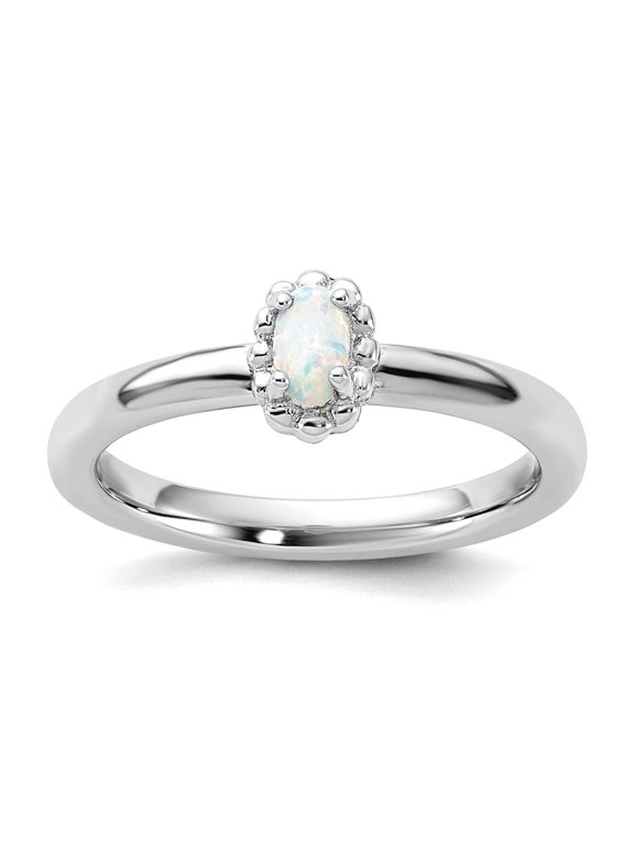 925 Sterling Silver Stackable Simulated Opal Ring Size 10 Stackable Ring for Women