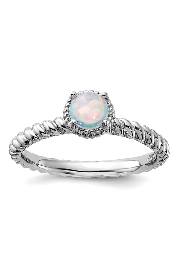 925 Sterling Silver Stackable Simulated Opal Ring Size 8 Stackable Ring for Women - 2.8 Grams