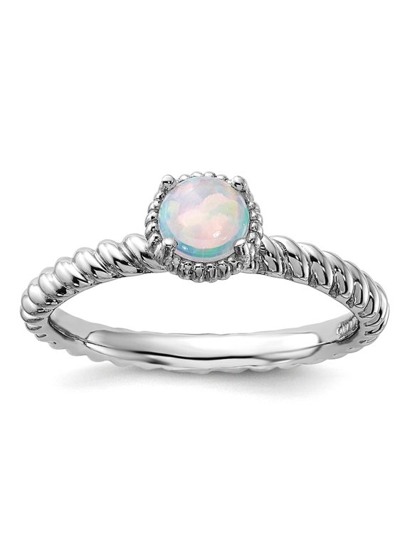 925 Sterling Silver Stackable Simulated Opal Ring Size 8 Stackable Ring for Women - 2.8 Grams