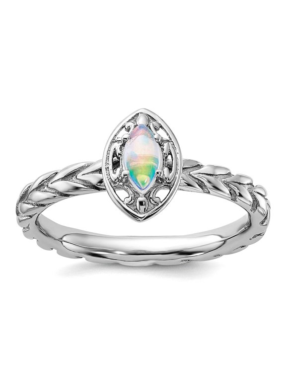 925 Sterling Silver Stackable Simulated Opal Ring Size 8 Stackable Ring for Women - 3.0 Grams