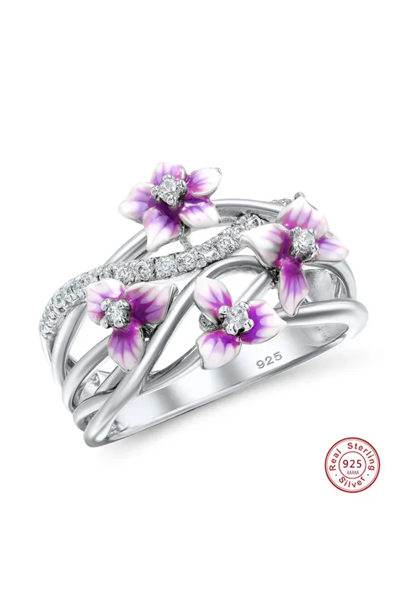 925 Sterling Silver Stackable Violet Drop Glue Ring Daisies Flower Zircon Finger Ring for Women Jewelry Gift Bijoux