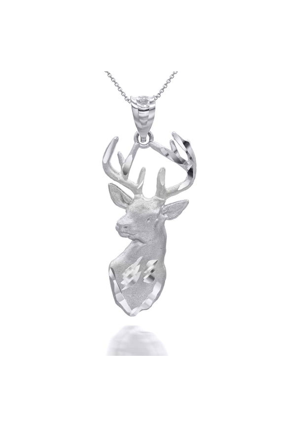 .925 Sterling Silver Stag Head Necklace (Pendant with 18" chain)