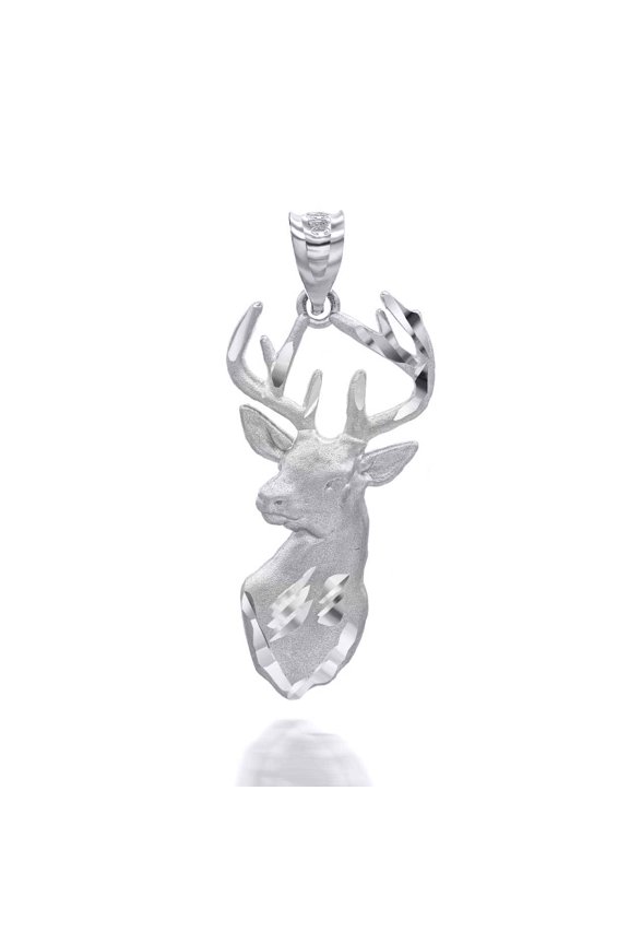 .925 Sterling Silver Stag Head Pendant Necklace(Pendant Only)
