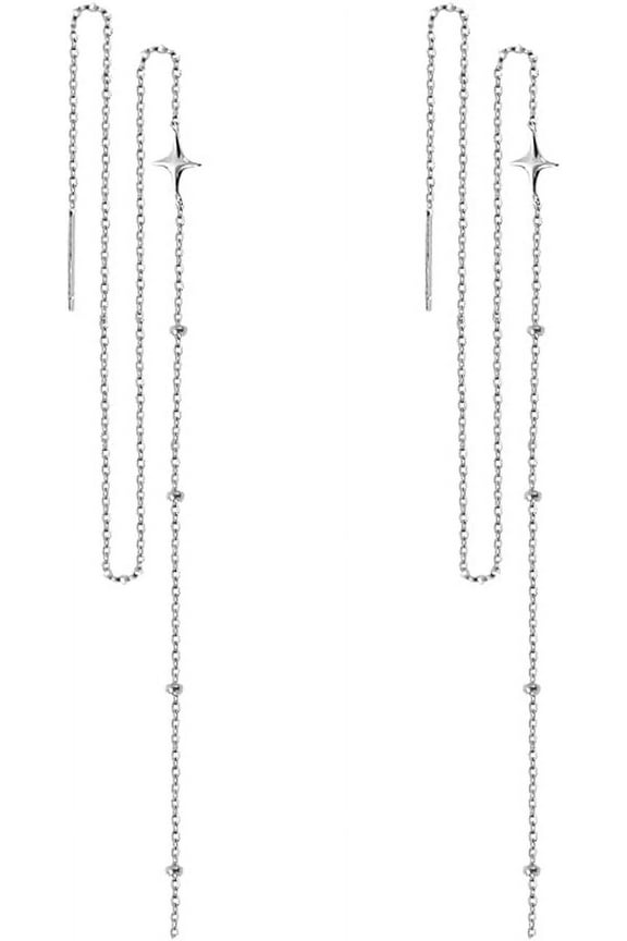 925 Sterling Silver Star Long Dangle Earrings Chain for Women Teens Line Dangle Earrings Tassel Threader Chain