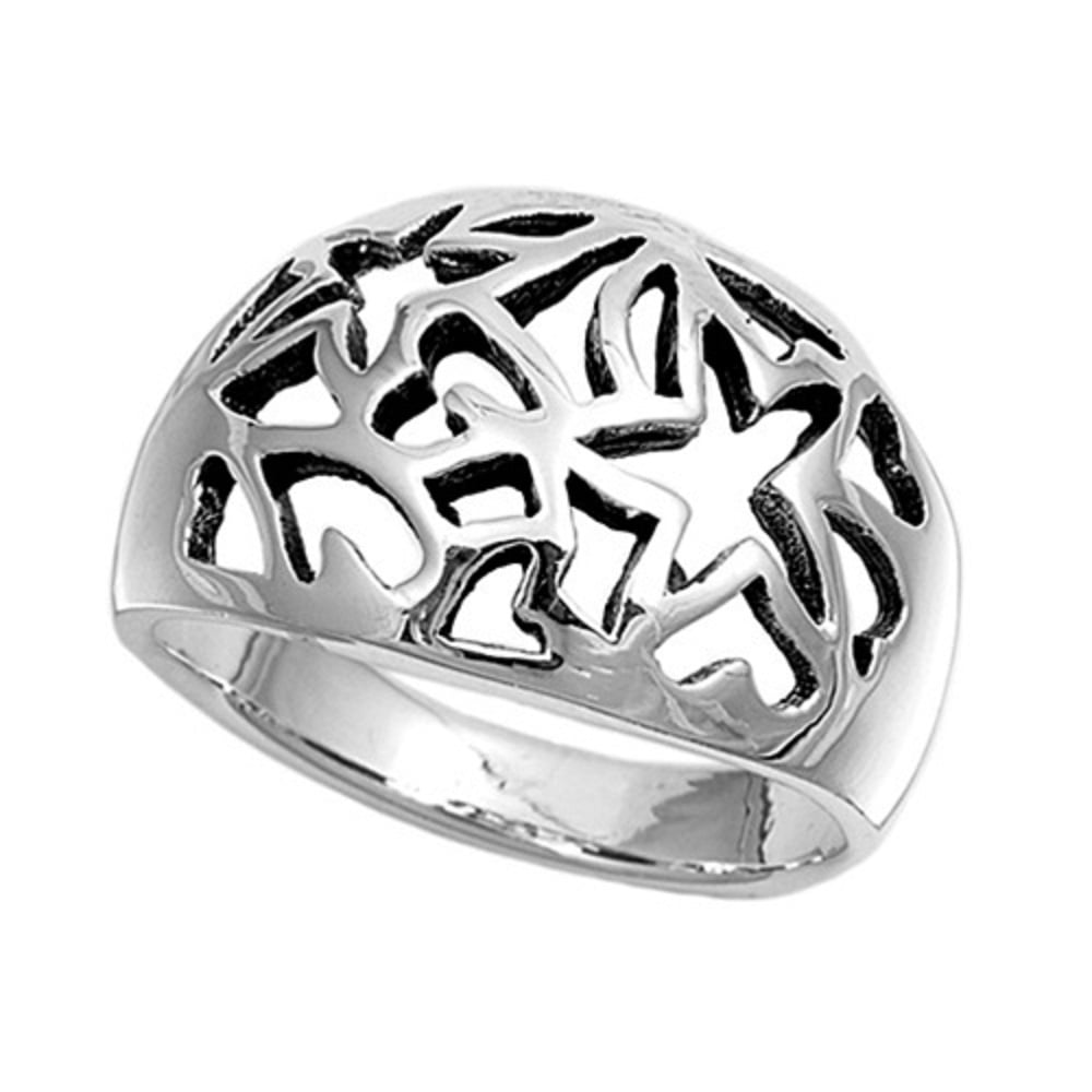 925 Sterling Silver Star Patterns Fashion Ring Size 6 - Walmart.com