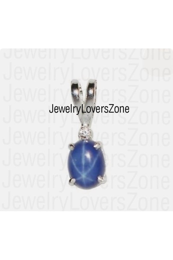 925 Sterling Silver Star Sapphire Pendant Oval Cut Star 6-Ray Gems Jewelry Gift for Her Jewelry Perfect for Valentine Day Silver 20 Inch