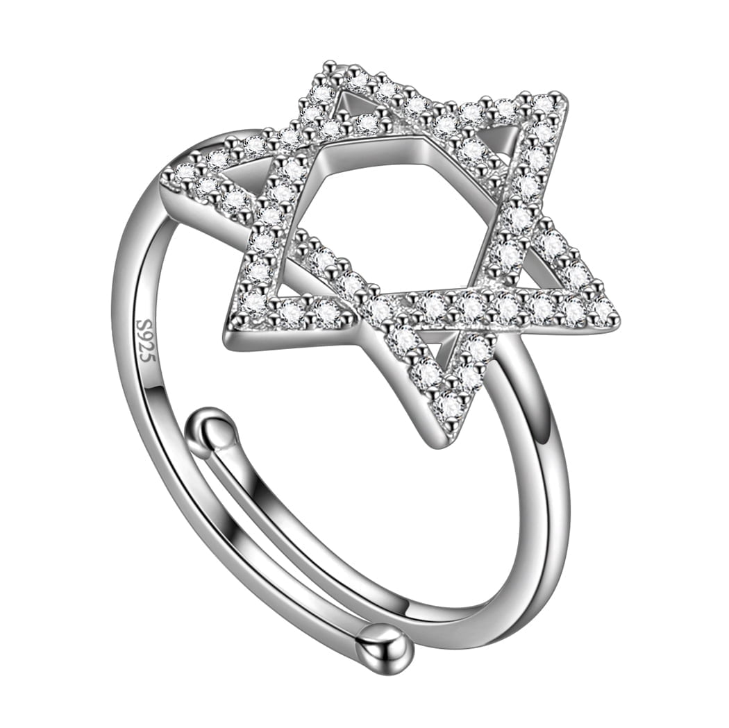 925 Sterling Silver Star of David Ring Adjustable Magen David Star Band CZ Jewish Jewelry Mens Womens Gifts