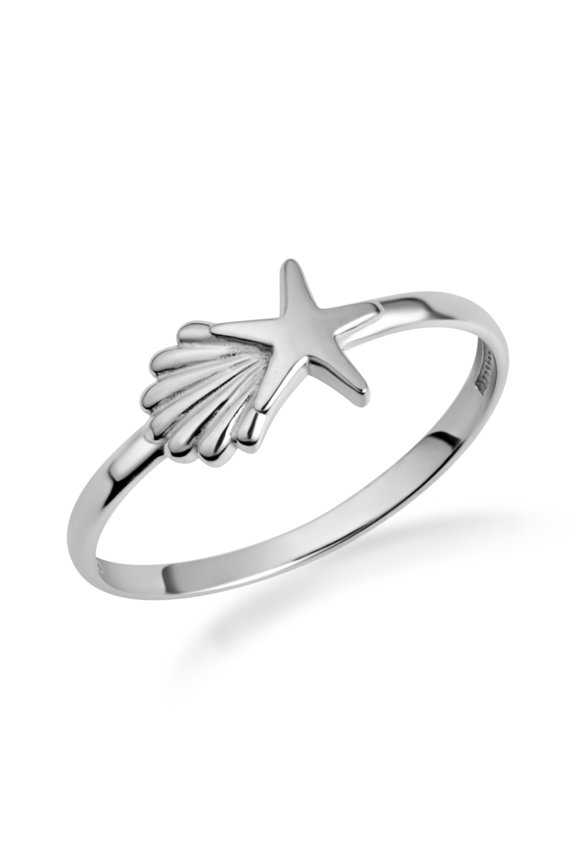 .925 Sterling Silver Starfish & Seashell Beach Ring /Size 7