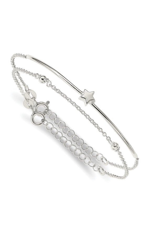 925 Sterling Silver Stars Bangle and Bracelet With 1 Inch Ext. Two Piece Set 6.1mm Wide Cuff Bracelet for Women