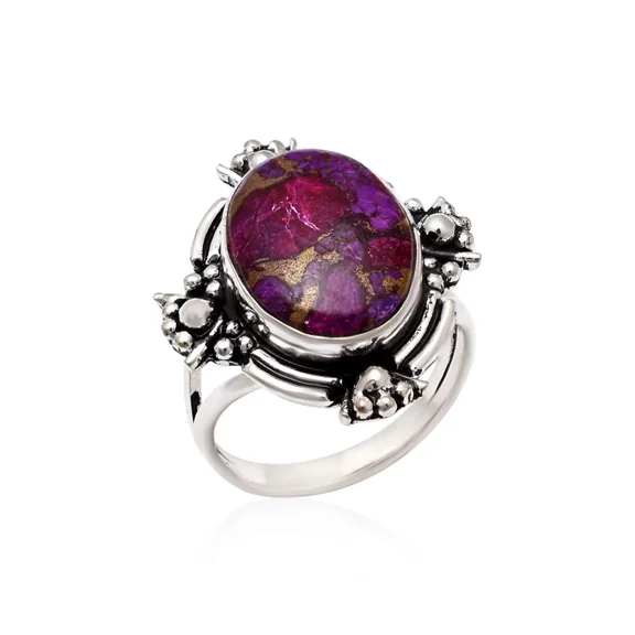 925 Sterling Silver Statement Ring For Women Purple Copper Turquoise Handmade Gemstone Christmas Jewellery Gift For Her