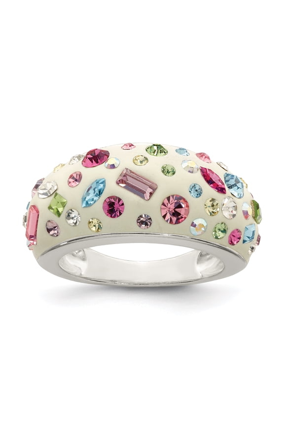 925 Sterling Silver Stellux Crystal Multi-Color White Ring Size 7