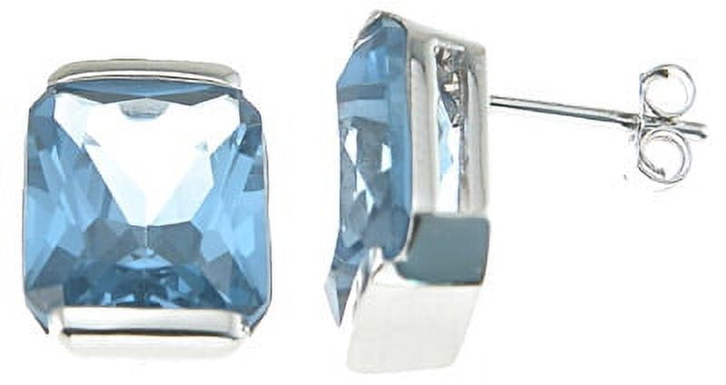 ICEPOSH 925 Sterling Silver Stone Earrings Makes Unique Anniversary Gift For Her, Emerald Cut Simulated Aquamarine Sterling Silver Earrings