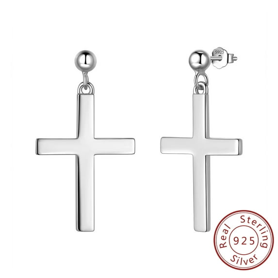 Cross Dangle Earrings 925 Sterling Silver Drop Women Inspired Personalized Hip-Hop Punk Christian Jewelry Amulet Easter Gifts