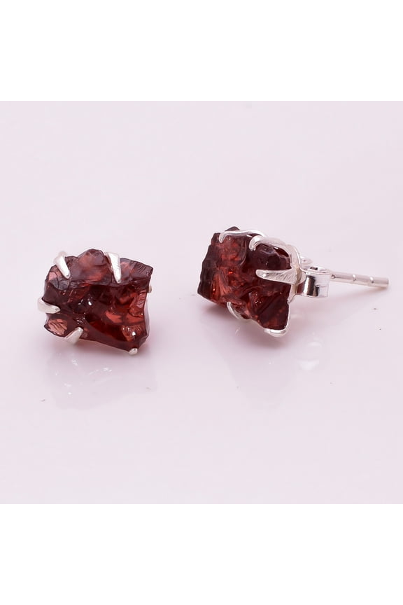 925 Sterling Silver Stud Earring for Women Natural Raw Garnet Gemstone Silver Stud Earrings