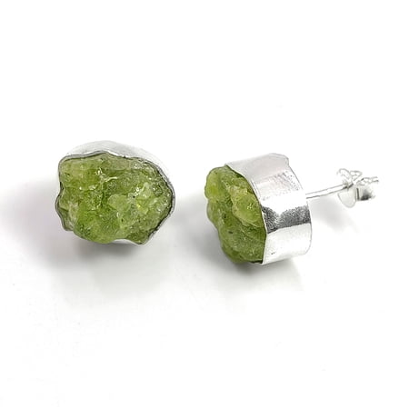 925 Sterling Silver Stud Earring for Women Natural Raw Peridot Gemstone Silver Stud Earrings