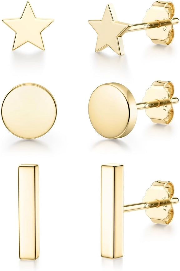 925 Sterling Silver Stud Earrings Simple Mini Bar Circle Dot Heart Star Lightning Bolt Stud Earrings 14K Gold Plated Cartilage Earrings Studs For Women Men Hypoallergenic Jewelry[Z3368]