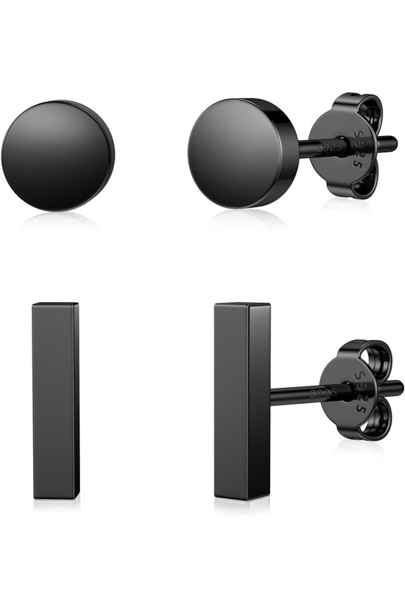 925 Sterling Silver Stud Earrings Simple Mini Bar Circle Dot Heart Star Lightning Bolt Stud Earrings 14K Gold Plated Cartilage Earrings Studs For Women Men Hypoallergenic Jewelry[Z3379]