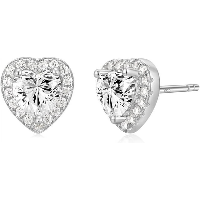 925 Sterling Silver Stud Earrings for Women Emerald Hear Cut Cubic