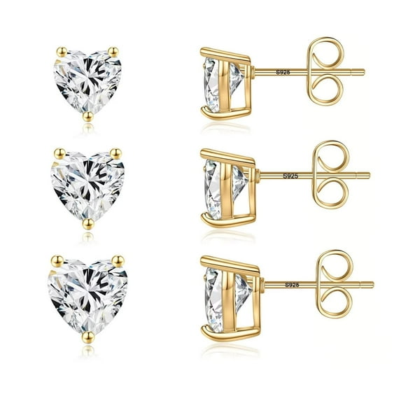 925 Sterling Silver Stud Earrings for Women Set Hypoallergenic CZ Heart Stud Earrings 4-8mm for Women