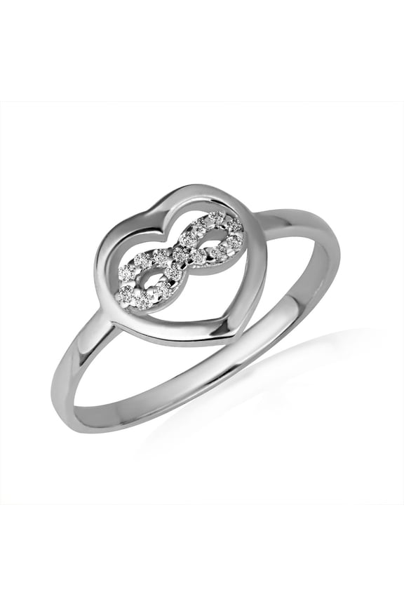 .925 Sterling Silver Studded Infinity Heart Ring /Size 6