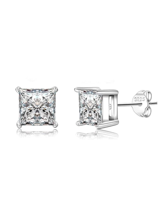 925 Sterling Silver Studs Earrings for Women Hypoallergenic Cubic Zirconia Earrings Studs Square Diamond Stud Earring Set for Women