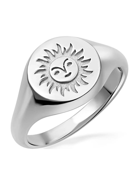 925 Sterling Silver Sun Face Signet Ring (Size 4)