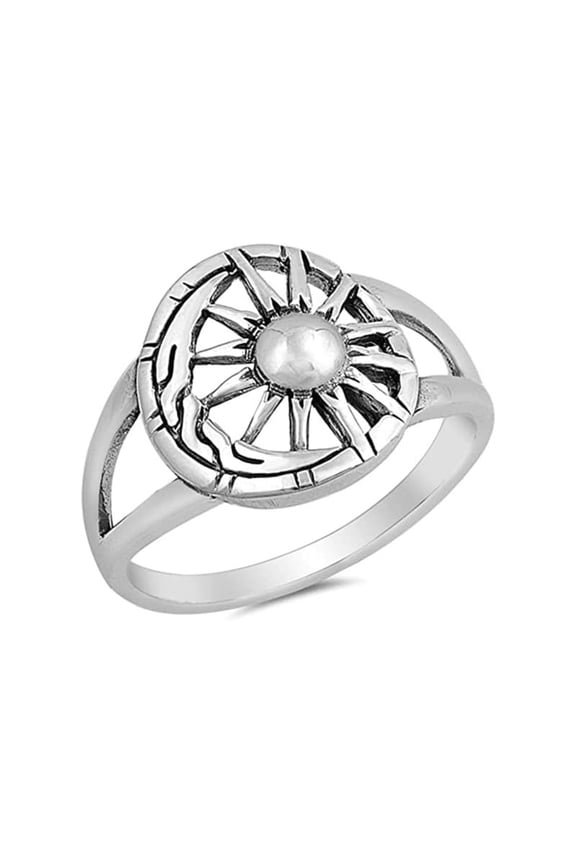 925 Sterling Silver Sun Moon Universe Designer Amazing Detail Band Ring, Women Engagement Ring