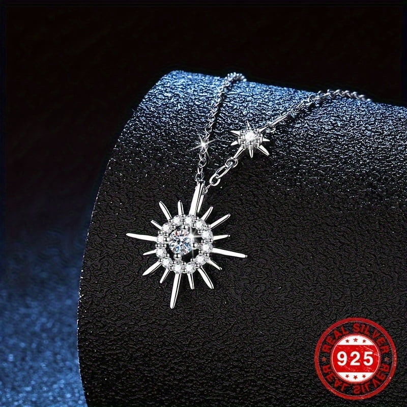 925 Sterling Silver Sun Pendant Necklace with White Zirconia - Chic and ...