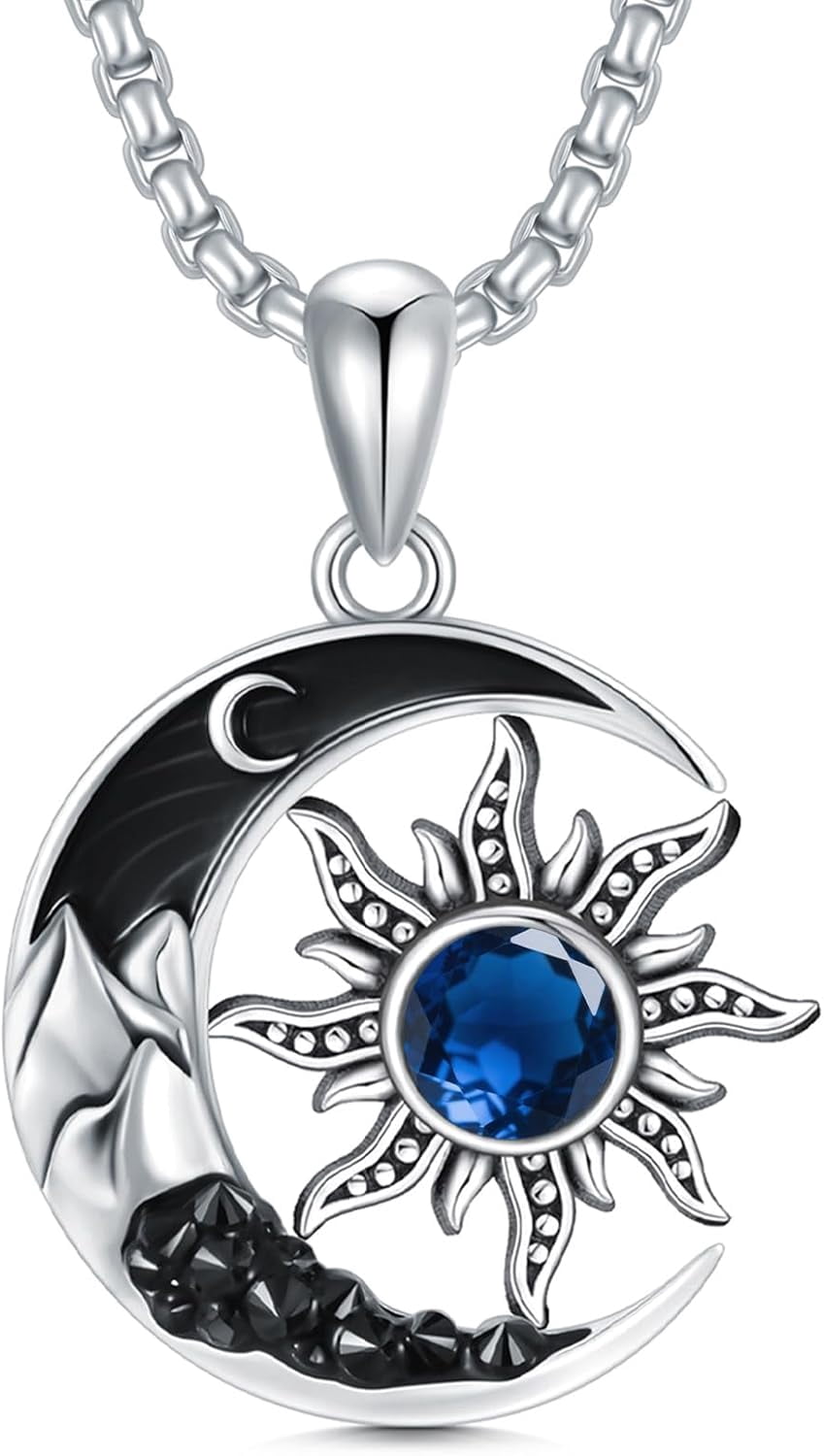 925 Sterling Silver Sun and Moon Pendant with 12 Birthstone Necklace ...