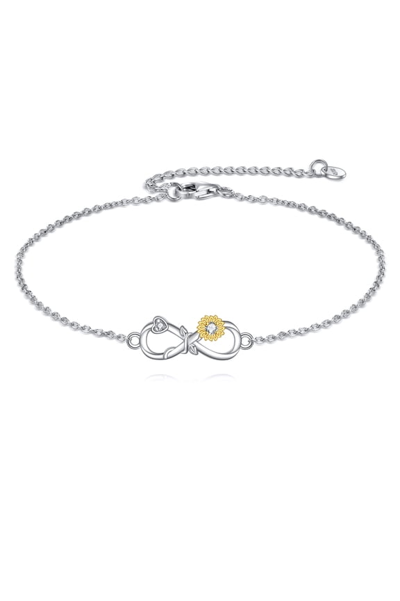 925 Sterling Silver Sunflower Infinity Heart Cubic Zirconia Adjustable Bracelet, Sister Friendship Bracelets Christmas Jewelry