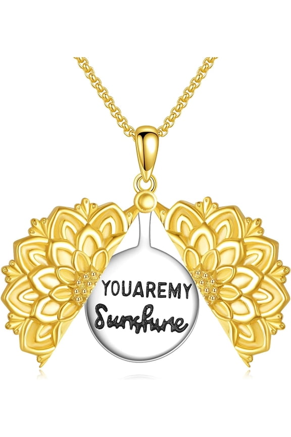 925 Sterling Silver Sunflower Locket Necklace for Women You Are My Sunshine Engraved Pendant Necklaces Christmas Jewelry Gifts for Wife Mom Nana Her