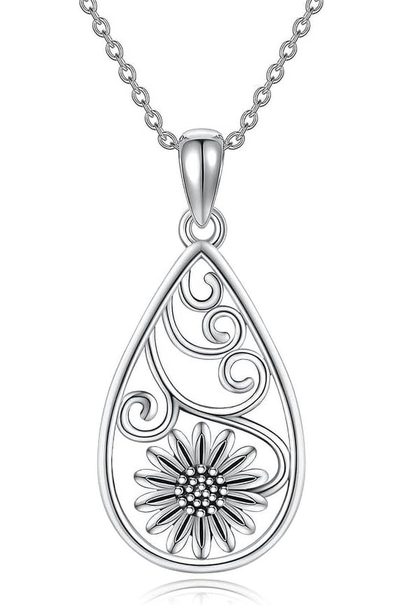 925 Sterling Silver Sunflower Necklace Hummingbird Necklace Bee Necklace Filigree Teardrop Jewelry for Women Gifts Birthday