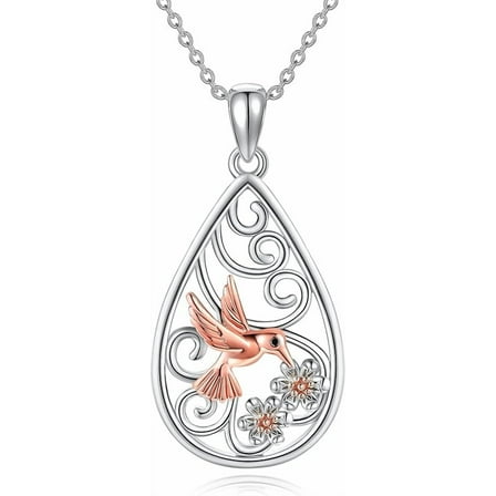 925 Sterling Silver Sunflower Necklace Hummingbird Necklace Bee Necklace Filigree Teardrop Jewelry for Women Gifts Birthday