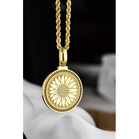 925 Sterling Silver Sunflower Pendant Necklace – Floral Medallion Charm, Dainty Flower Jewelry, Nature-Inspired Gift for Her
