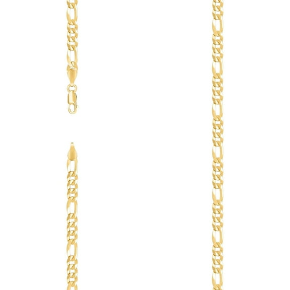925 Sterling Silver Super Flat Figaro Chain Gold Plated 4.9mm Bracelet 7 Inch Link Bracelet for Women and Men