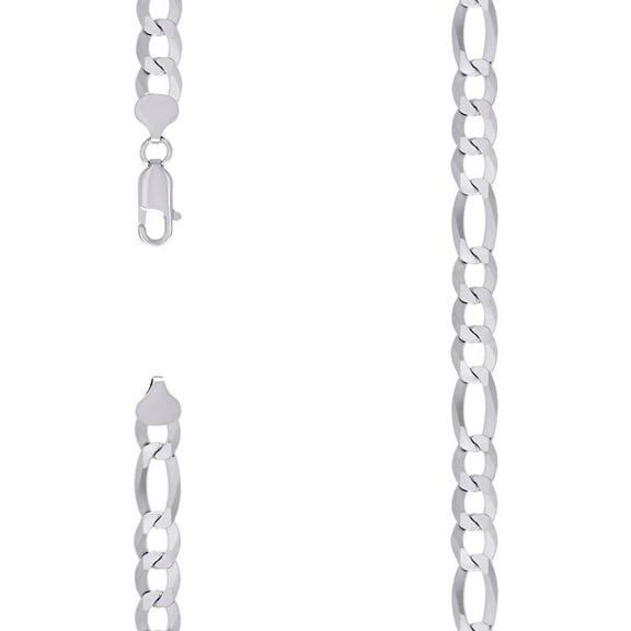 925 Sterling Silver Super Flat Figaro Chain Rhodium Plated 8.9mm Anklet 9 Inch Anklet for Women and Men