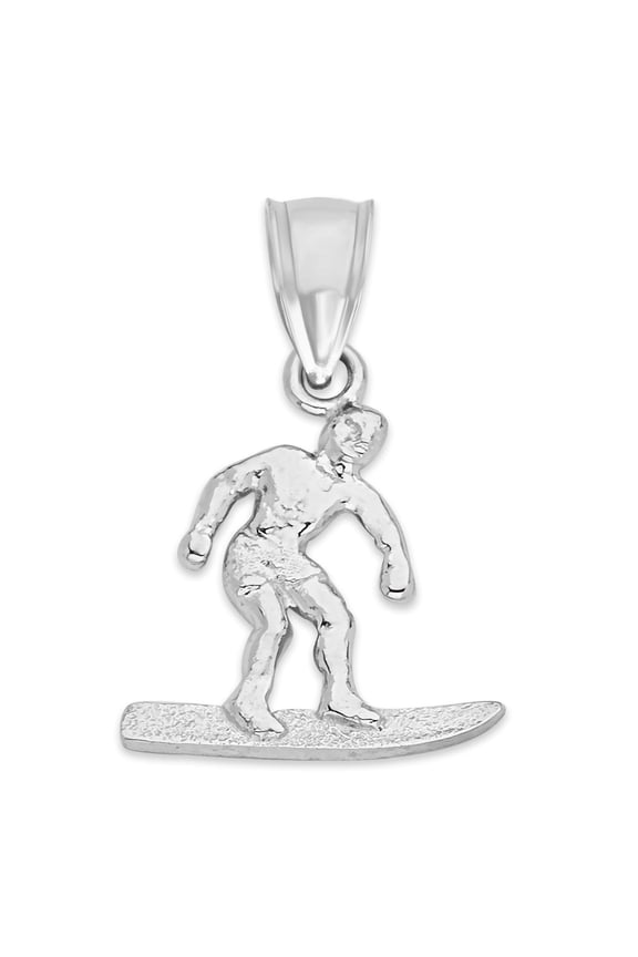 925 Sterling Silver Surfer Pendant - Beach Jewelry Gifts, Surfing Jewelry for Him - Golden Fire