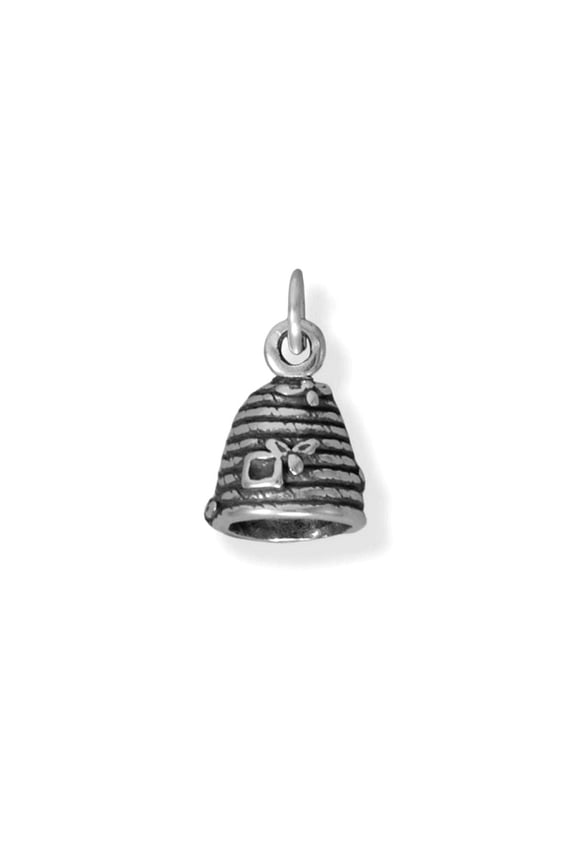 925 Sterling Silver Sweet Beehive Charm Oxidized 3d is 7.3mm X 7.1mm Pendant Necklace for Women