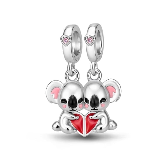925 Sterling Silver Sweet Pair Koala Dangle Charm For Bracelets & Bangle Pendant Jewelry