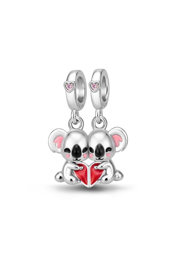 925 Sterling Silver Sweet Pair Koala Dangle Charm For Bracelets & Bangle Pendant Jewelry