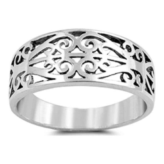 925 Sterling Silver Swirl Filigree Ring Size 6