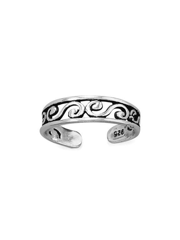 925 Sterling Silver Swirly Twirly toe ring Oxidized 16.6mm X 4.6mm toe ring for Women
