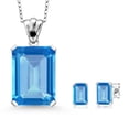 thumbnail image 1 of 925 Sterling Silver Swiss Blue Topaz and Black Diamond Pendant and Earrings Jewelry Set for Women (17.43 Cttw, Gemstone November Birthstone, Octagon 18X13MM and 6X4MM, with 18 inch Chain), 1 of 3