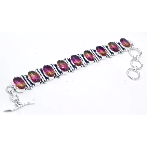 Multicolor Tourmaline Gemstone 925 Sterling Silver Handmade Jewelry Bracelet Size-7-8"